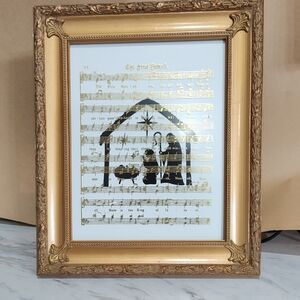 Gold Framed Nativity Sheet Music Art